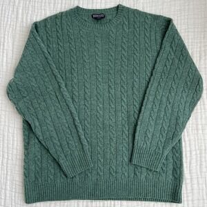 LANDS END 100% Lambswool Cable Knit Crew Neck Sweater XL Sage Green EUC Women's